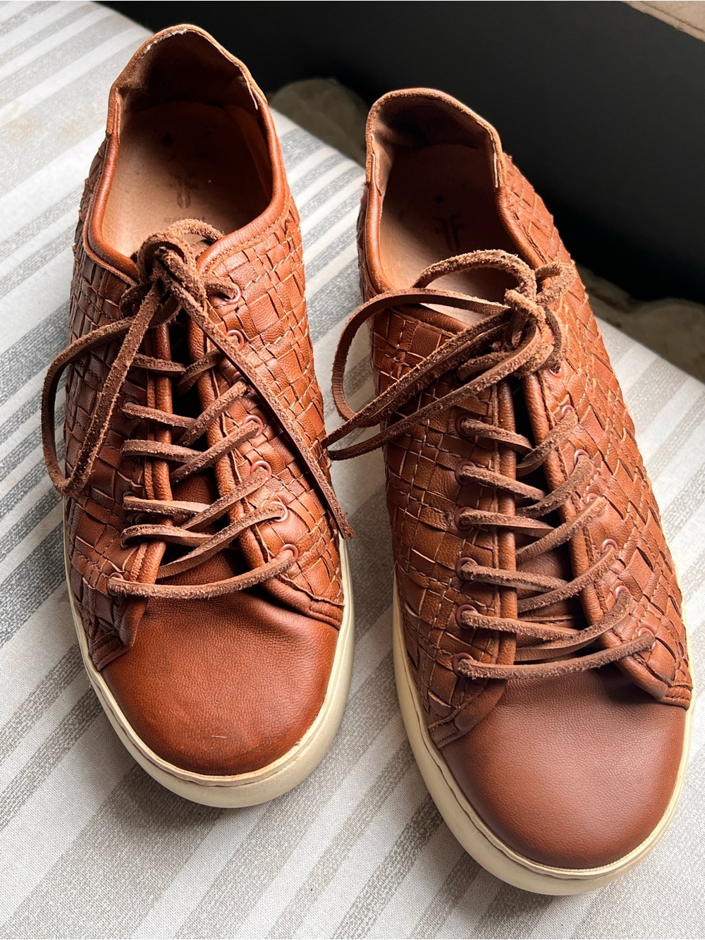 Frye Chestnut Woven Leather Lace-Up Lena Sneakers — 7.5M Women